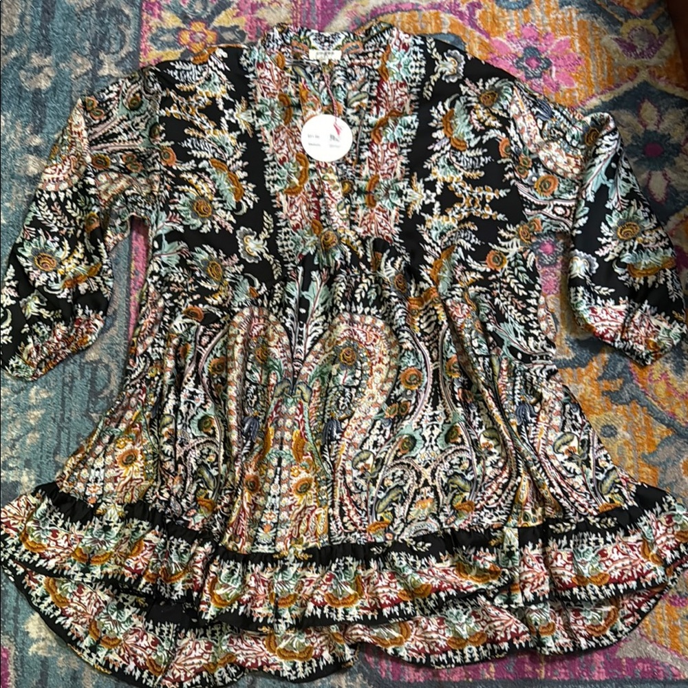 Umgee Black Multicolor Paisley Dress